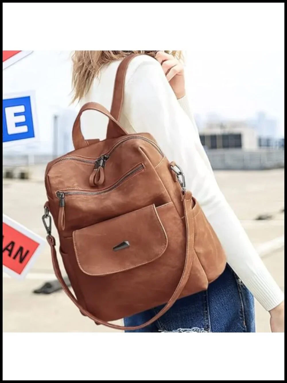 Faux Leather Fashion Backpack Purse for Women - Multi Pocket Travel Shoulder Bag